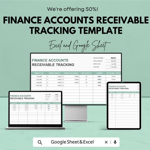 Finance Accounts Receivable Tracking Template | Invoice Tracker | Payment Tracking Spreadsheet | Business Finance Template