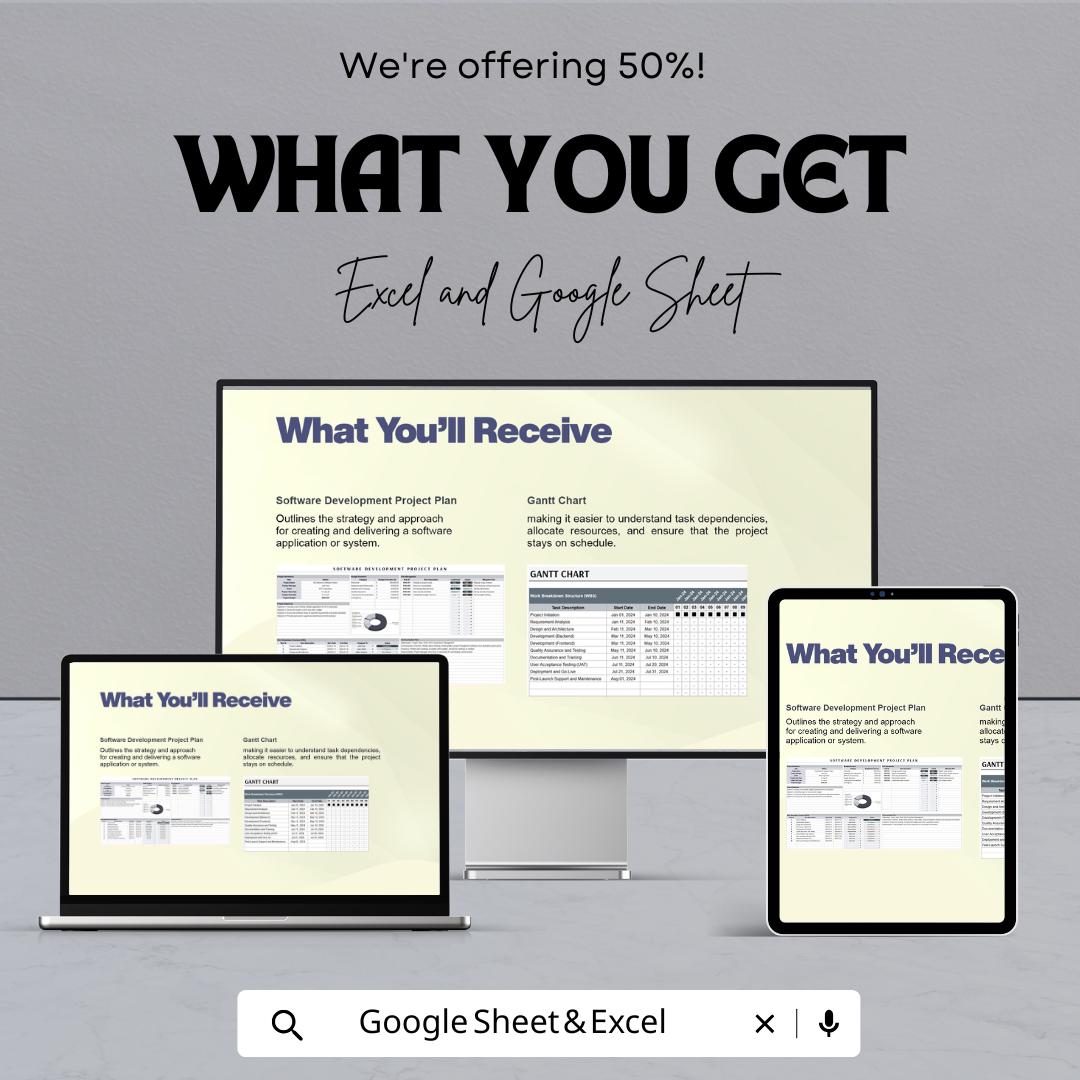 Software Development Project Plan Sheet – Editable Google Sheet and Excel | Gantt Chart Template | Software Task & Budget Tracker
