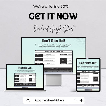 Printable Bill of Lading Sheet - Editable Excel & Google Sheet Template for Easy Shipment Tracking