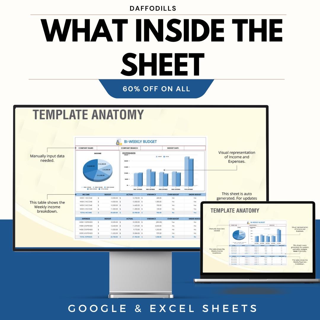 Bi-Weekly Budget Template, Biweekly Budget Planner, Expense Tracker Spreadsheet, Google Sheets Excel Budget