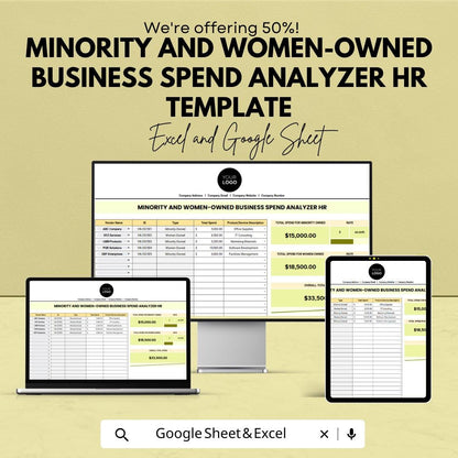 Minority & Women-Owned Business Spend Analyzer HR Template | Excel and Google Sheets | Supplier Diversity Tracking Tool