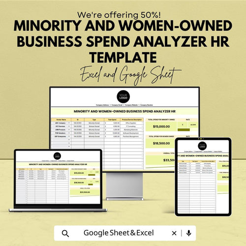Minority & Women-Owned Business Spend Analyzer HR Template | Excel and Google Sheets | Supplier Diversity Tracking Tool