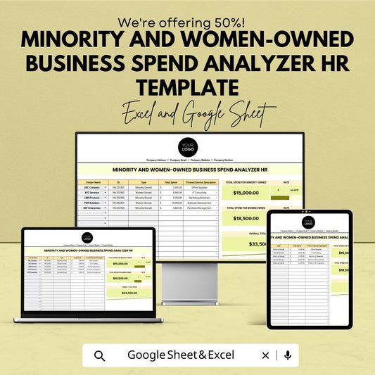 Minority & Women-Owned Business Spend Analyzer HR Template | Excel and Google Sheets | Supplier Diversity Tracking Tool