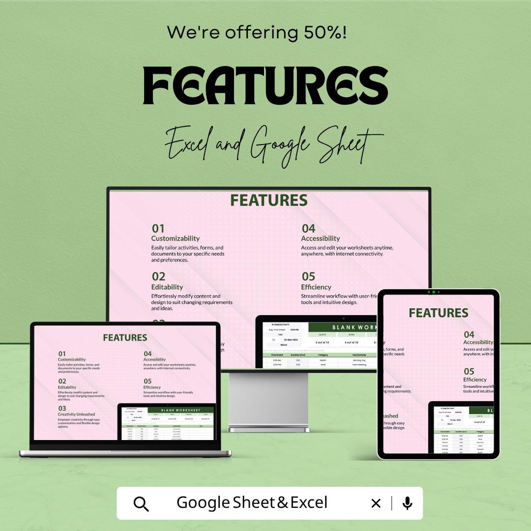Blank Worksheet Template | Activity Tracker Spreadsheet | Task & Time Tracking Sheet |Google Sheets | Editable Productivity Planner