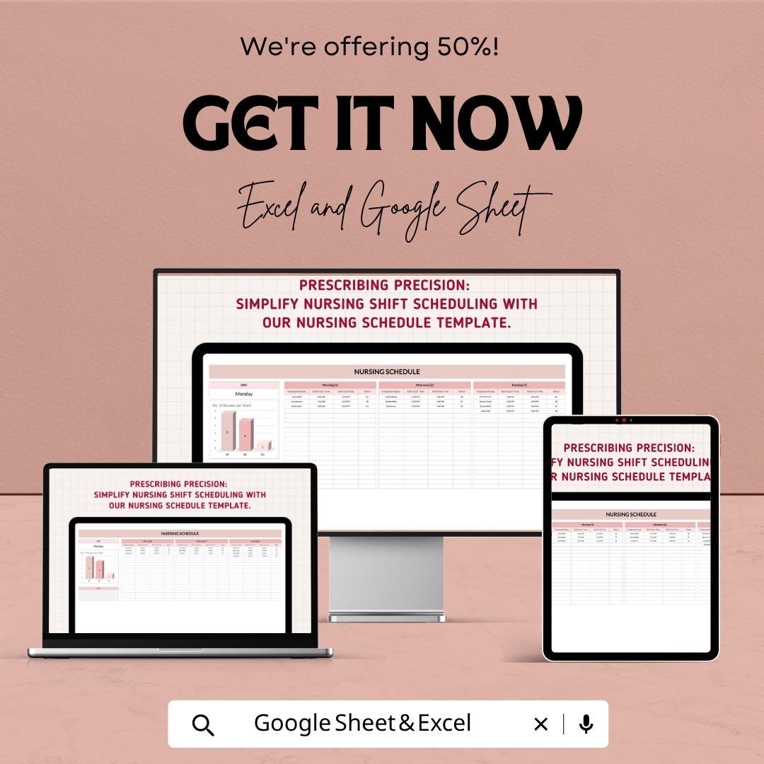 Nursing Schedule Template | Nurse Shift Schedule | Staff Roster Spreadsheet | Healthcare Scheduling Template