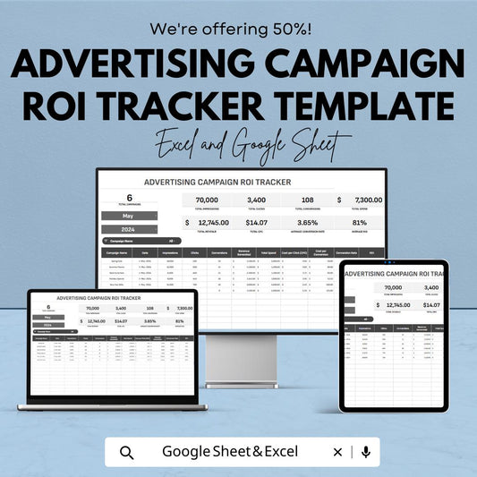 Advertising Campaign ROI Tracker Template, Marketing ROI Spreadsheet, Ad Performance Tracker Excel, Campaign ROI Calculator