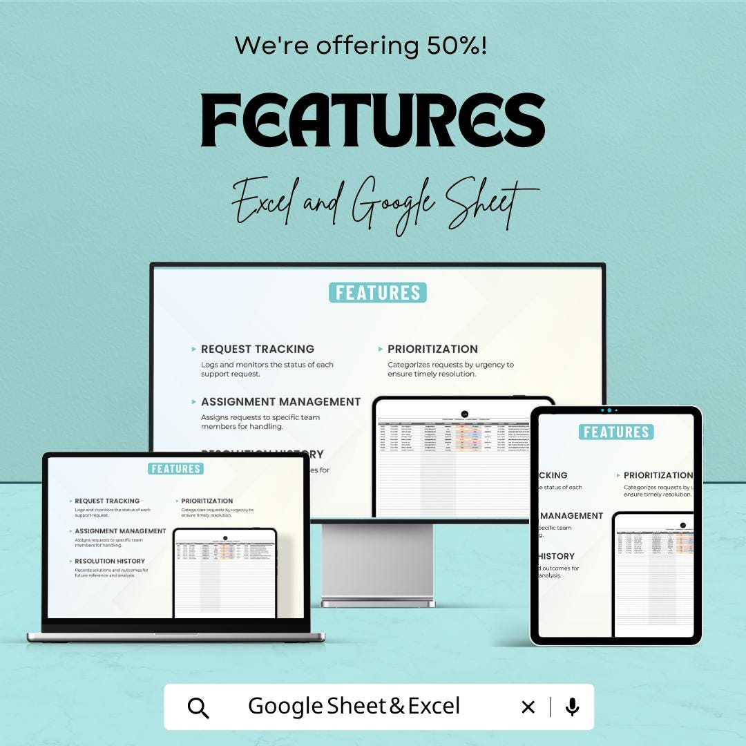 Operations Support Request Log Template | Request Tracking Spreadsheet | IT Help Desk Ticket Log | Workflow Management Template |