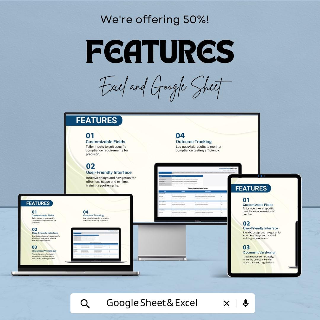 Finance Compliance Control Testing Template |  Compliance Testing Tracker | Internal Control Assessment Tool | Regulatory Testing Template