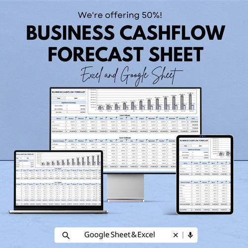 Business Cashflow Forecast Sheet - Excel and Google Sheet Template for Budgeting, Expense & Income Planning - Small Business Finance Tool