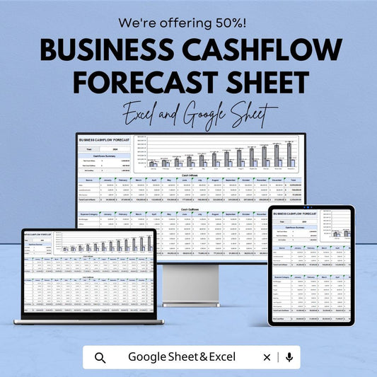 Business Cashflow Forecast Sheet - Excel and Google Sheet Template for Budgeting, Expense & Income Planning - Small Business Finance Tool