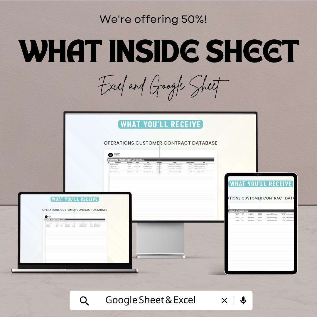 Operations Customer Contact Database Sheet | Excel and Google Sheets | Organize & Manage Customer Info | Customizable | Instant Download