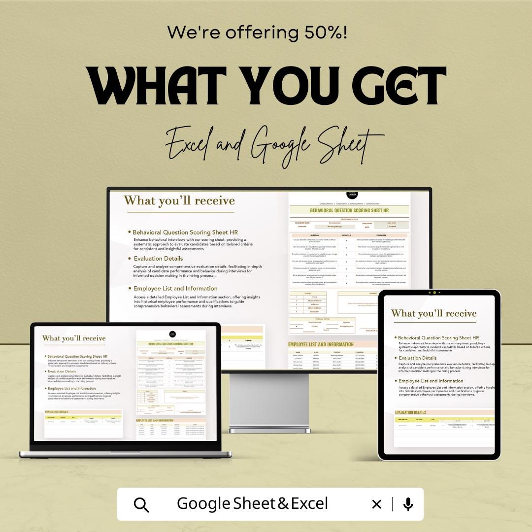 Behavioral Interview Scoring Sheet HR Template | Interview Evaluation Form | Candidate Scoring Spreadsheet | HR Hiring Toolkit