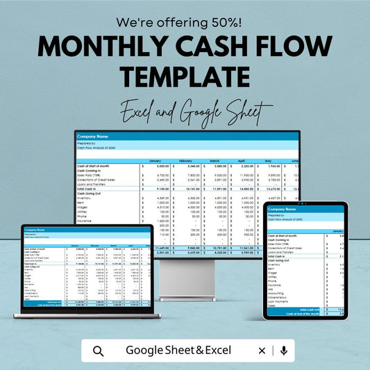 Monthly Cash Flow Template , Business Cash Flow Tracker sheet, Monthly Budget Planner, Expense Tracker, Small Business Finance Template
