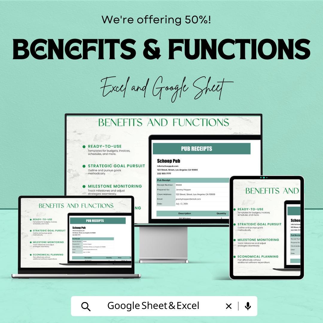 Pub Receipts Sheet Template - Excel & Google Sheet for Easy Financial Tracking