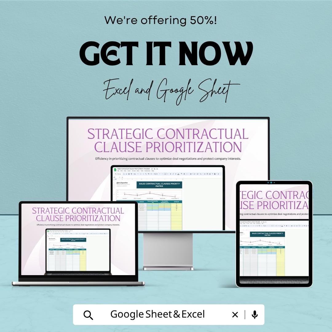 Sales Contract Priority Matrix Template | Contract Clause Tracker Spreadsheet | Deal Risk Analysis Template | Contract Management Tool
