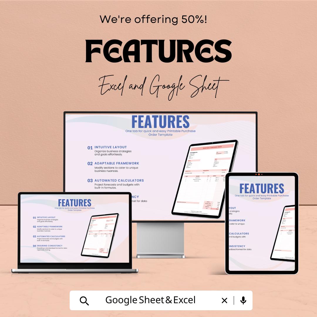 Printable Purchase Order Template | Business Order Form | Excel & Google Sheet | Purchase Request Tracker | Small Business Spreadsheet