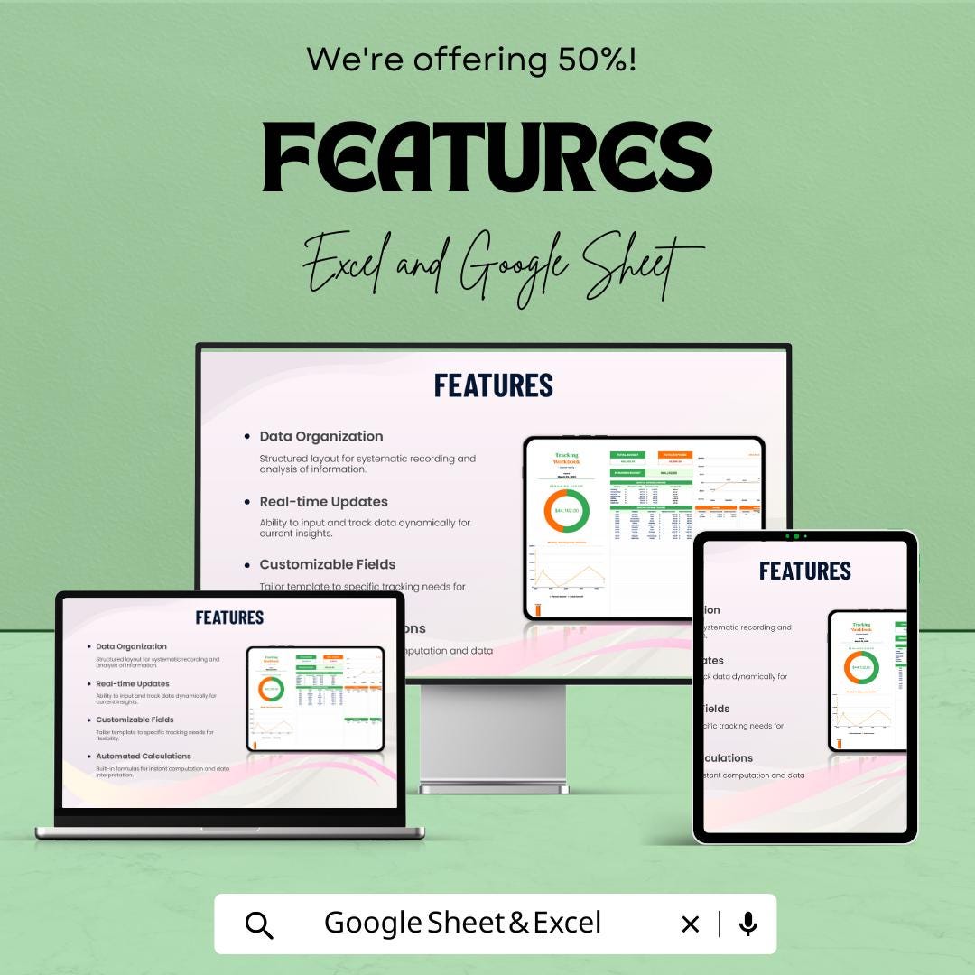 Tracking Workbook Sheet | Excel & Google Sheets | Budget Expense Tracker | Automated Dashboard | Finance Management Template