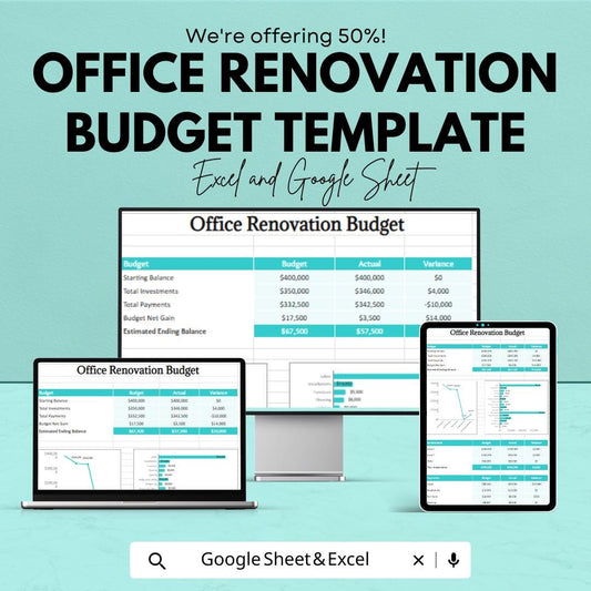 Office Renovation Budget Template | Excel & Google Sheets | Office Remodel Budget Planner | Renovation Cost Tracker | Editable Spreadsheet