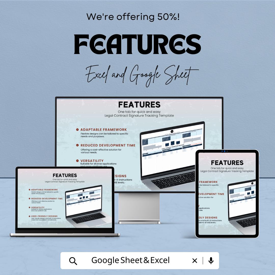 Legal Contract Signature Tracking Template | Contract Signature Tracker | Agreement Signing Log | Excel & Google Sheets