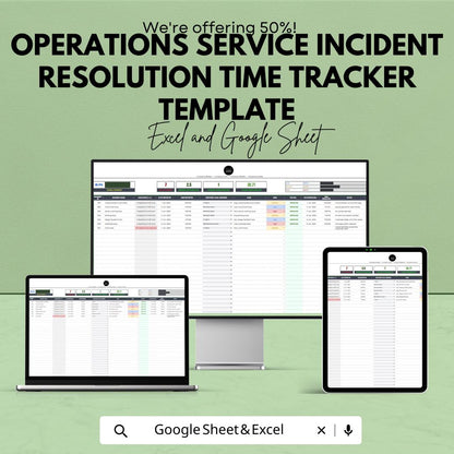 Operations Service Incident Resolution Time Tracker Template | Incident Management Spreadsheet | Excel & Google Sheets