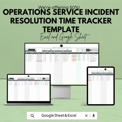 Operations Service Incident Resolution Time Tracker Template | Incident Management Spreadsheet | Excel & Google Sheets