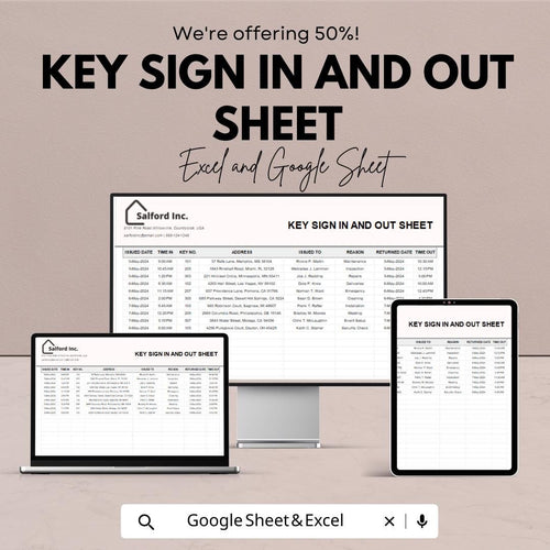 Key Sign In and Out Sheet – Excel and Google Sheet Template | Track Key Usage & Security | 50% Off