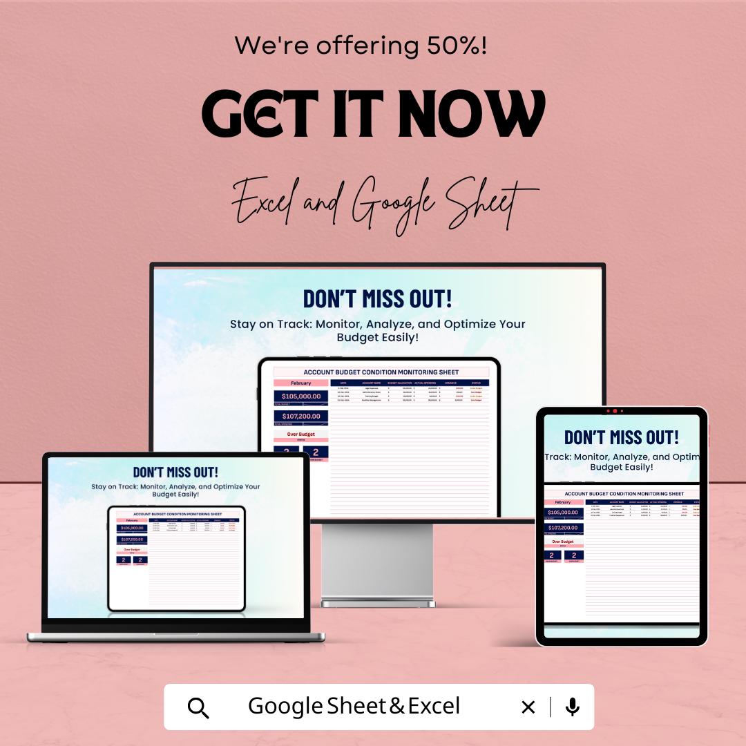 Account Budget Condition Monitoring Sheet Template | Budget Tracker Excel & Google Sheets | Financial Management Dashboard | Budget Planner