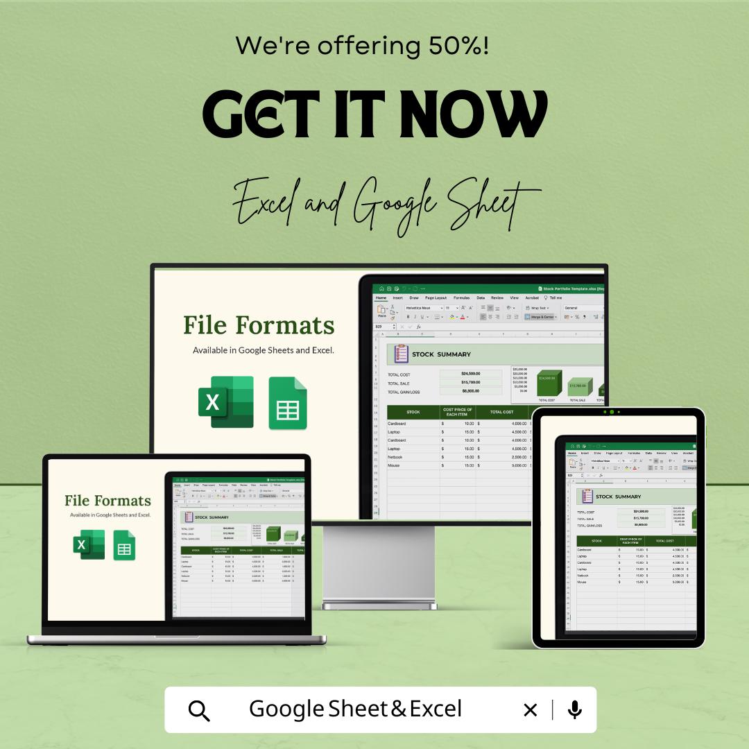 Stock Portfolio Template | Excel & Google Sheets | Investment Tracker | Stock Trading Spreadsheet | Portfolio Performance Tracker
