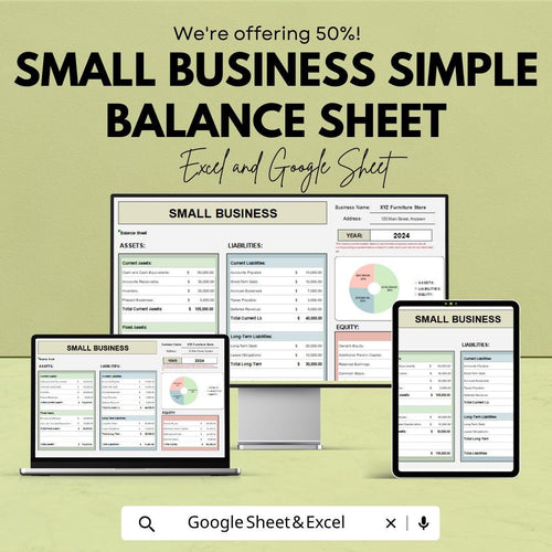 Small Business Balance Sheet Template | Google Sheets | Asset Liability Equity Tracker | Business Finance Statement | Editable Spreadsheet