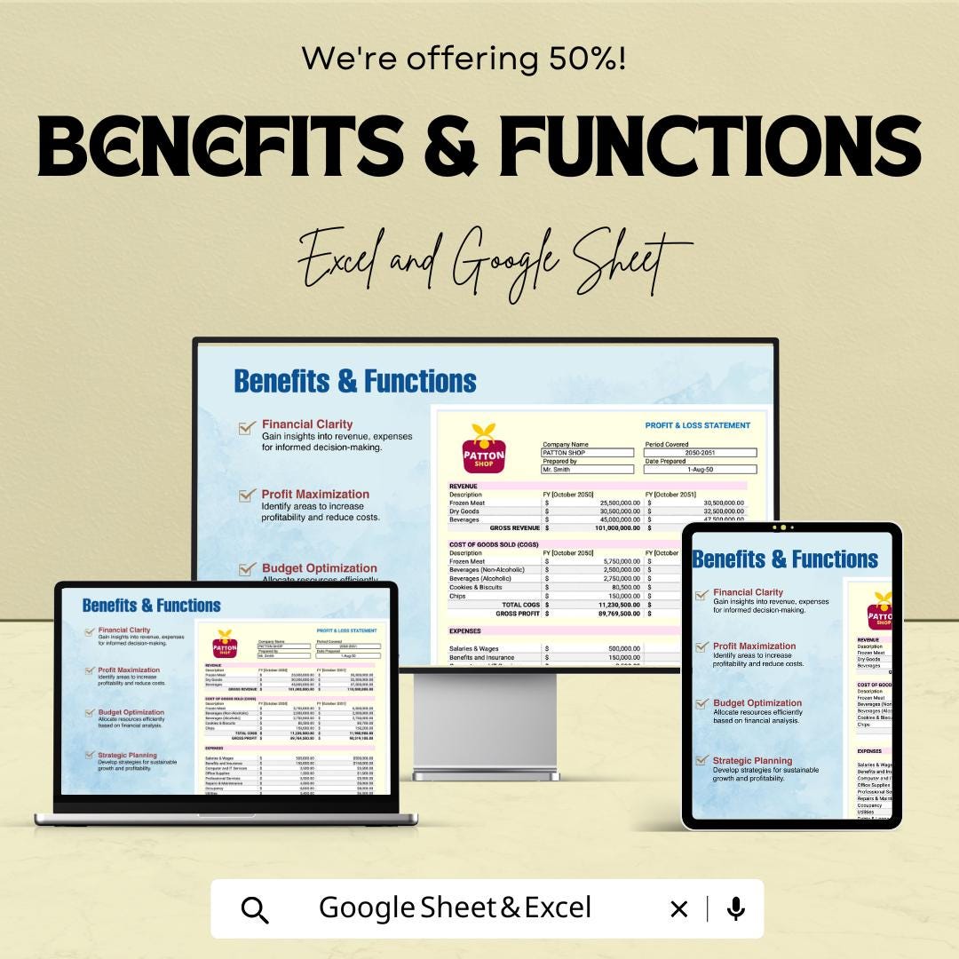 Sales Profit and Loss Template | Excel and Google Sheets | Income and Expense Tracker | P&L Statement | Business Finance Spreadsheet