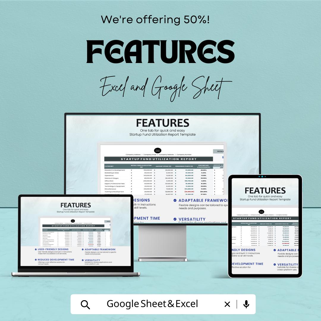 Startup Fund Utilization Report Template | Excel & Google Sheets | Startup Budget Tracker | Business Expense Report | Investor Fund Tracking