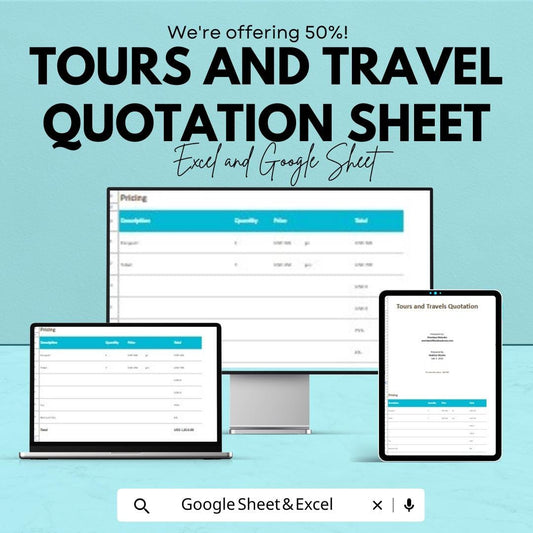Tours and Travel Quotation Sheet - Excel & Google Sheets Template for Pricing and Invoicing - 50% OFF