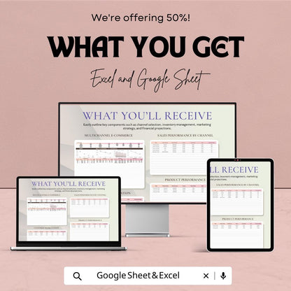 Multichannel E-commerce Dashboard Template, Online Store Sales Tracker, Excel & Google Sheets E-commerce Analytics Spreadsheet