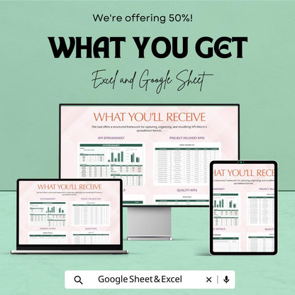 KPI Spreadsheet Template | Google Sheets & Excel Dashboard | Business KPI Tracker | Performance Metrics Report Template