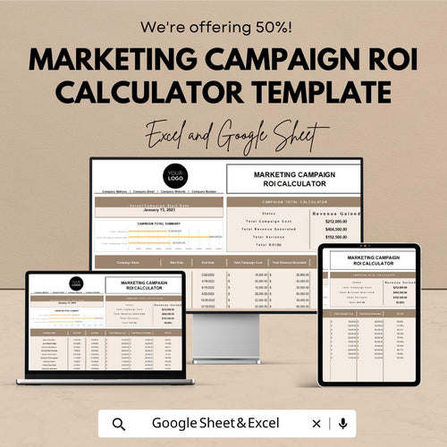 Marketing Campaign ROI Calculator Template | Marketing ROI Tracker | Campaign Analysis Spreadsheet | Marketing KPI Tracker