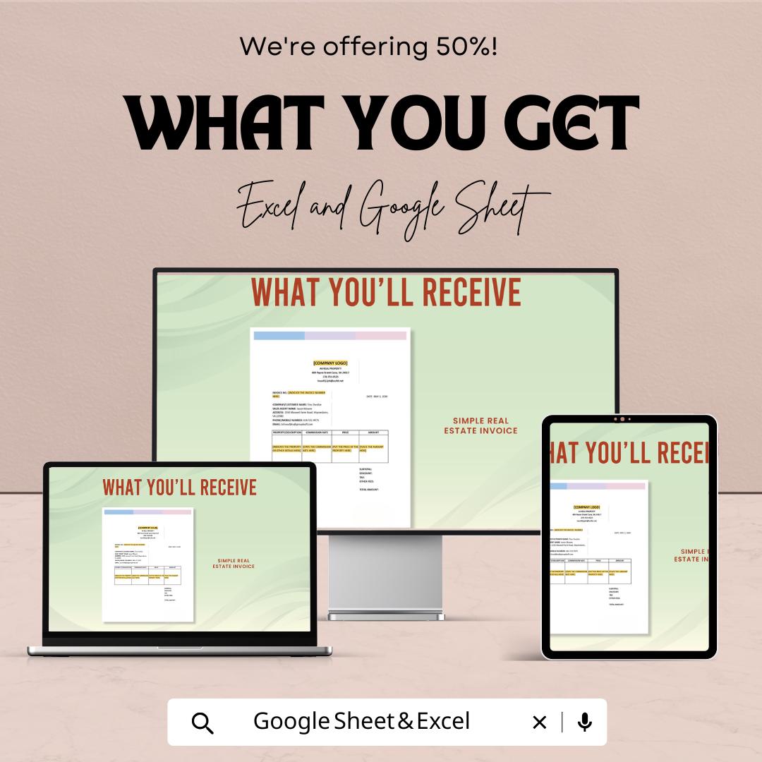 Simple Real Estate Invoice Template - Excel & Google Sheets - Easy-to-Use Invoice Tracker for Property Rentals