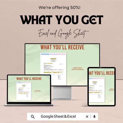 Simple Real Estate Invoice Template - Excel & Google Sheets - Easy-to-Use Invoice Tracker for Property Rentals
