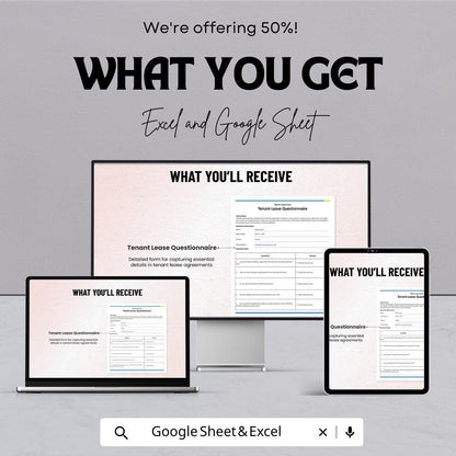Tenant-Lease Questionnaire Sheet | Excel & Google Sheet | Tenant Information Form | Lease Agreement Form | Rental Management Tool