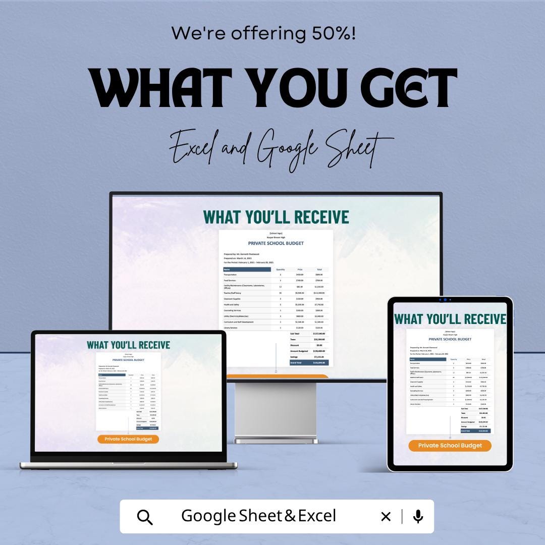 Private School Budget Template | School Finance Spreadsheet | Educational Budget Planner | Tuition Revenue Tracker |
