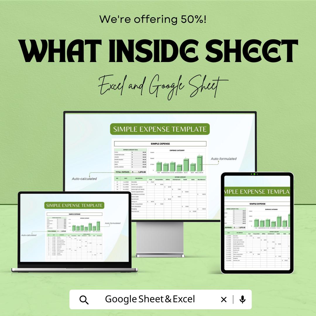 Simple Expense Tracker Sheet | Budget Planner Excel & Google Sheet | Monthly Finance Tracker | Digital Expense Log