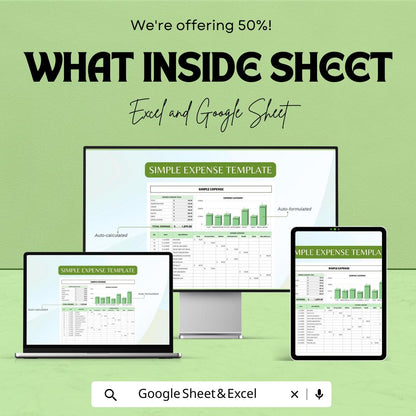 Simple Expense Tracker Sheet | Budget Planner Excel & Google Sheet | Monthly Finance Tracker | Digital Expense Log