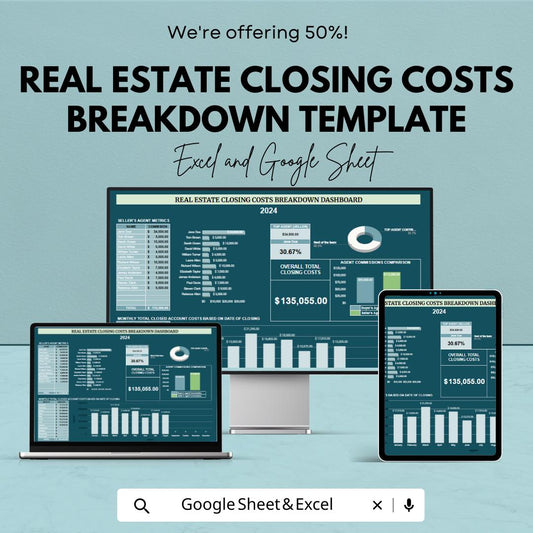 Real Estate Closing Costs Breakdown Template | Property Closing Cost Calculator | Buyer Seller Cost Sheet | Excel & Google Sheets