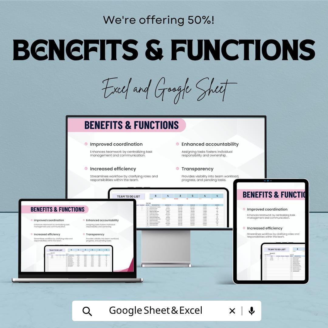 Team To Do List Template | Team Task Tracker Spreadsheet | Project Collaboration Planner | Employee Task Management Sheet |