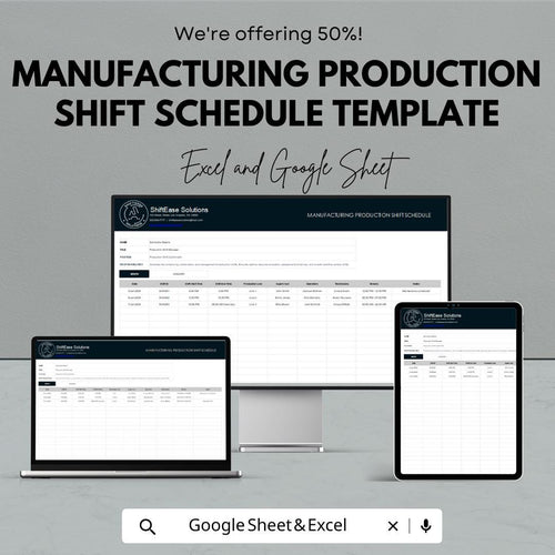 Manufacturing Production Shift Schedule Template | Employee Shift Planner | Workforce Scheduling Spreadsheet | Factory Shift Organizer
