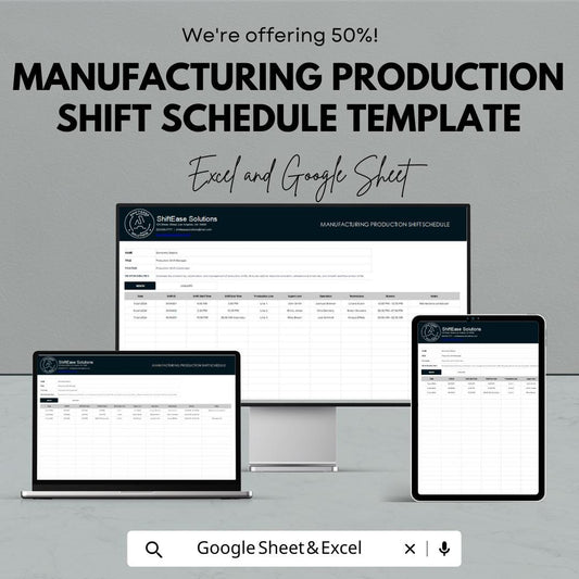 Manufacturing Production Shift Schedule Template | Employee Shift Planner | Workforce Scheduling Spreadsheet | Factory Shift Organizer