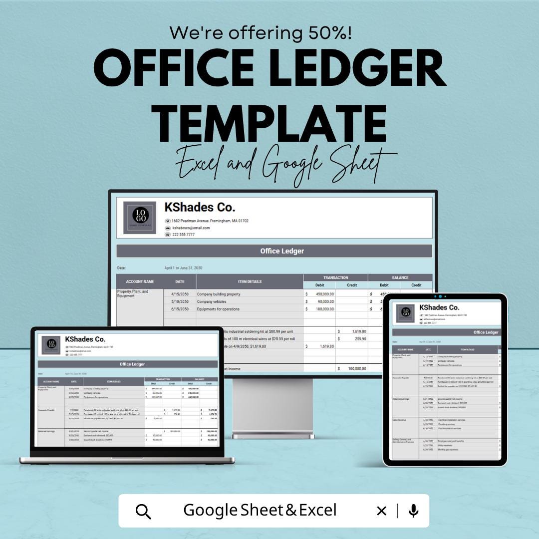 Office Ledger Template for Excel & Google Sheets | Business Expense Tracker | Office Budget Planner | Financial Record Book |