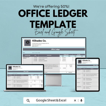 Office Ledger Template for Excel & Google Sheets | Business Expense Tracker | Office Budget Planner | Financial Record Book |