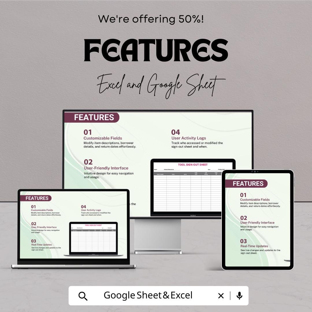 Tool Sign Out Sheet Template | Equipment Sign Out Log | Editable Borrowing Tracker | Workplace Tool Checkout Form