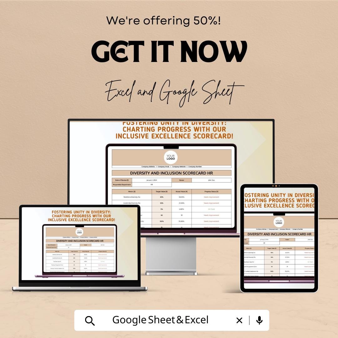 Diversity and Inclusion Scorecard HR Sheet | Excel & Google Sheets Template for Measuring Workplace Diversity
