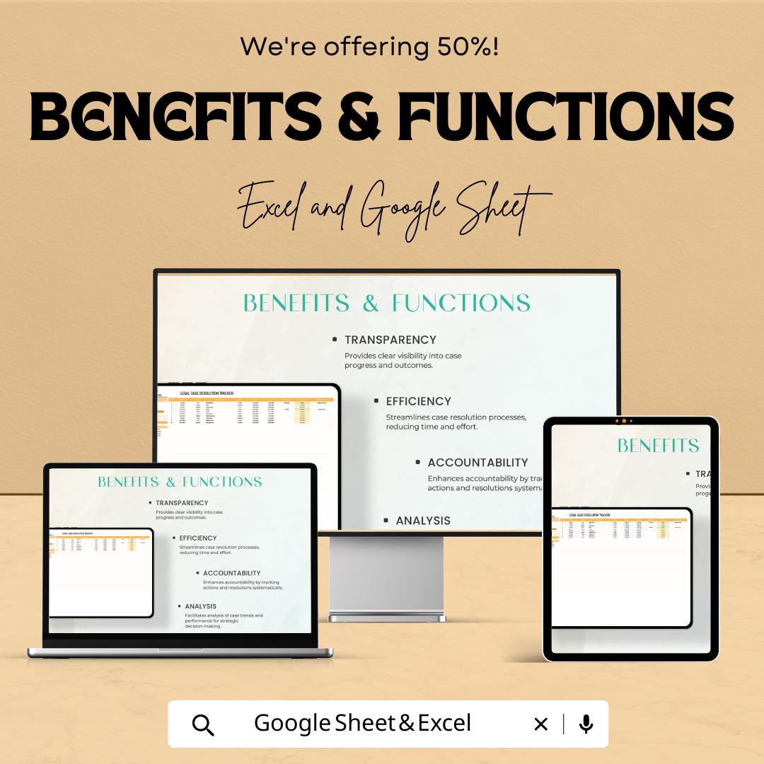 Legal Case Resolution Tracker, Law Firm Case Outcome Spreadsheet, Attorney Case Status Log, Legal Case Management Template